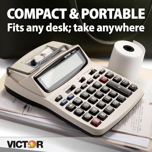 Victor 12-Digit Compact Adding Machine Printing Calculator, Fast 2.3 Lines-Per-Second Ink Roller Printer with Cost, Sell and Margin Keys, 20% Recycled Plastic Enclosure, White (1208-2) - size: 1.5" x 6" x 7.5"