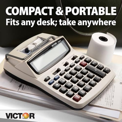 Victor 12-Digit Compact Adding Machine Printing Calculator, Fast 2.3 Lines-Per-Second Ink Roller Printer with Cost, Sell and Margin Keys, 20% Recycled Plastic Enclosure, White (1208-2) - size: 1.5" x 6" x 7.5"