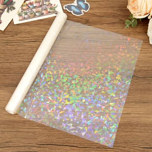 BOPP Holographic Precoated Film 8.66 x 196.85 inch–Clear Waterproof & Scratch-Proof Thermal Laminating Film Roll Compatible with Laminators for DIY Paper Crafts,Photo Protection,Stickers,Card Making - color: Clear Glass Shattered