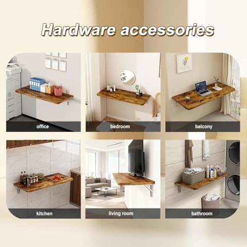 Rustic Wall Mounted Folding Table, Solid Wood Floating Shelf with Stainless Steel Brackets, Space Saving Desk for Home Office, Kitchen, Dining, Bar, Laundry Room(100X40cm/39.37"X15.75") - size: 100