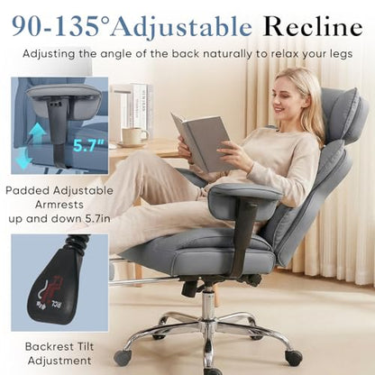 DUMOS Big and Tall Home Office Desk Chair, Executive Chair with Footrest - color: Grey, size: Adjustable Armrest