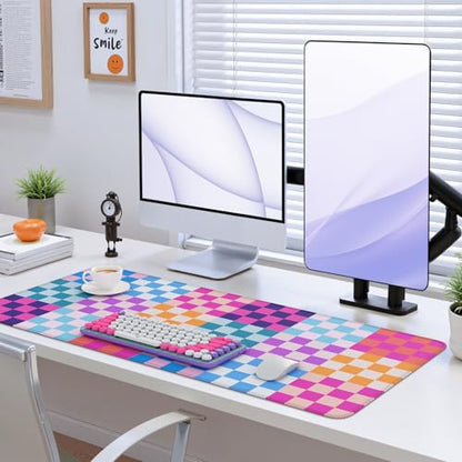 iCasso Desk Matt for Desktop, Cute Desk Pad Mat, Colour Checkered | XXL Large Mouse Pad, Anti-Slip Big Mousepad with Stitched Edges, Keyboard Pad Mouse Mat for Computer - color: Colour Checkered