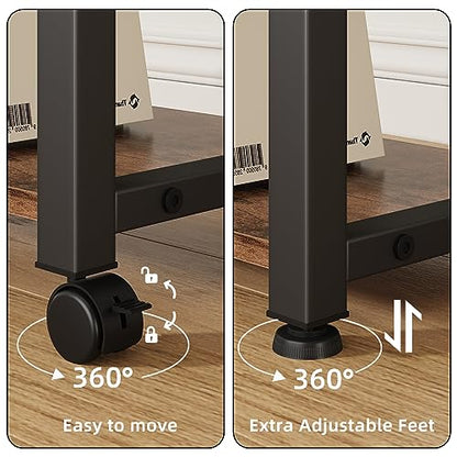 YAOHUOO 22"x15" Large Printer Stand with Drawer, 2-Tier Rolling Table Cart - color: Rustic Brown, size: 2-Tier