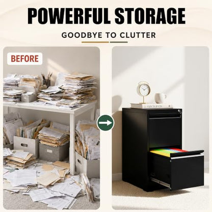 2 Drawer File Cabinet for Home Office, Vertical Filing Cabinet - color: Black, size: 28.8"H - 2 Drawer