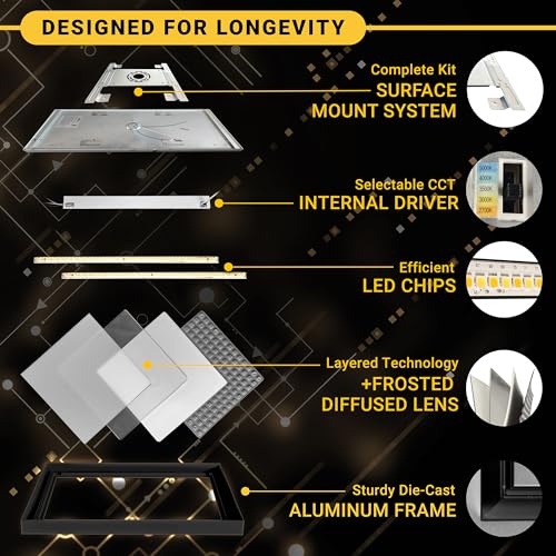 NUWATT Black 1x2 FT LED Flat Panel Light Surface Mount, 2700K-5000K, CRI90