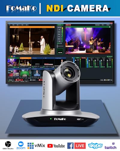 FoMaKo NDI PTZ Camera, AI Auto-Tracking Gen 3, 20x Optical Zoom LAN USB3.0 HDMI PTZ Camera for Church Services Worship Education (NDI 6 & NDI HX3 Certified) FMK20UH NDI - color: Silvery