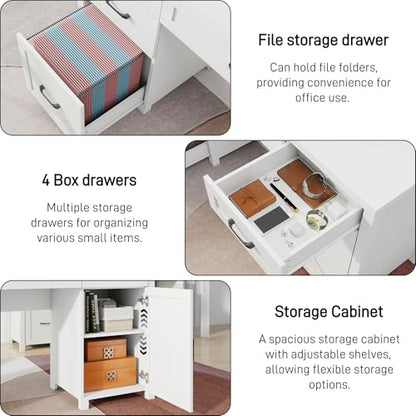 Vabches Farmhouse 61'' Executive Desk with 5 Drawers,White - color: Cream White, size: 61" W