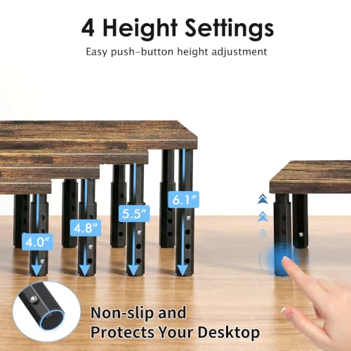 OPNICE Adjustable Monitor Stand Riser for Desk, Wood Computer & Laptop Stand, Desk Organizers and Accessories, Office Desk Accessories & Workspace Organizer for Home Office Supplies, Brown - color: Brown, size: Adjustable Height