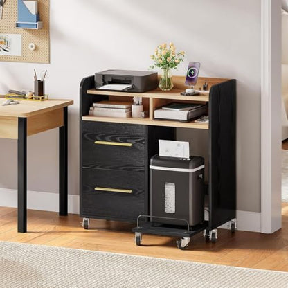 YITAHOME File Cabinet with Charging Station | Printer Table Cabinet for Home Office, Printer Stand Cart, Fits A4, Letter, Legal Size Files, Office Furniture, Black - color: Black