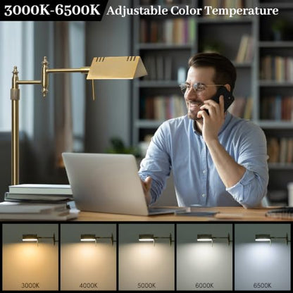 Bairth Antique Brass Reading Floor Lamp,Rotatable Pharmacy Standing Lamp | 90°Rotatable Lamp Head 3 Color Temperature, Dimmable, 17W LED, Height Adjustable, 360°Swing Arm, Living Room, Bedroom, Craft - color: Antique Brass Upgraded