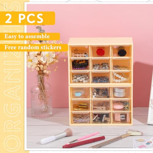 Wenqik 2 Pcs Mini Storage Drawers with 9 Clear Drawers,Yellow - color: Yellow
