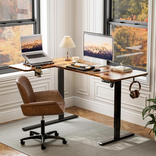 Acrolix L Shaped Electric Standing Desk, 43x31.5 Inch Reversible, Rustic Brown - color: Rustic Brown, size: 43