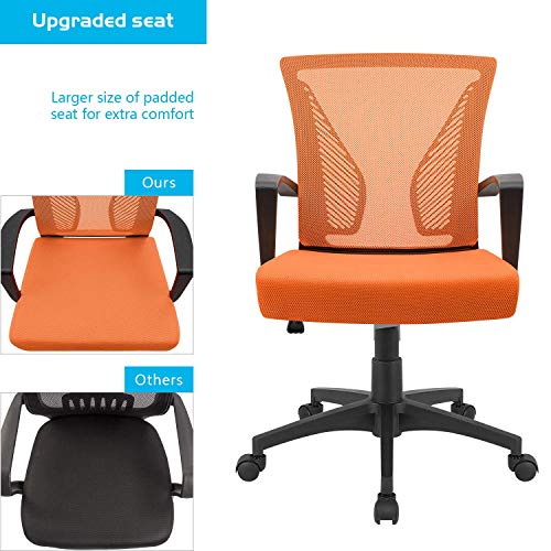 Furmax Office Chair Ergonomic Computer Desk Mesh Chair Mid Back Swivel Lumbar Support with Armrest (1, Orange) - color: Orange