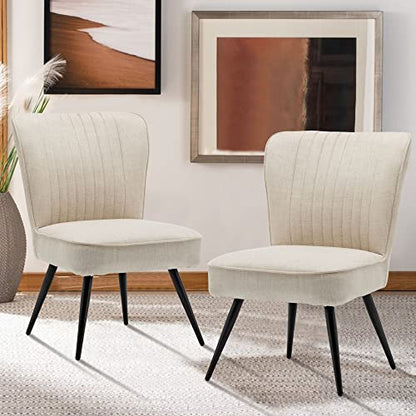 Alunaune Accent Chair Set of 2 Upholstered Living Room Chairs Modern Bedroom Furniture Sets Armless Slipper Club Chair Guest Reception Couch Comfy Wingback Single Sofa-Ivory - color: Ivory