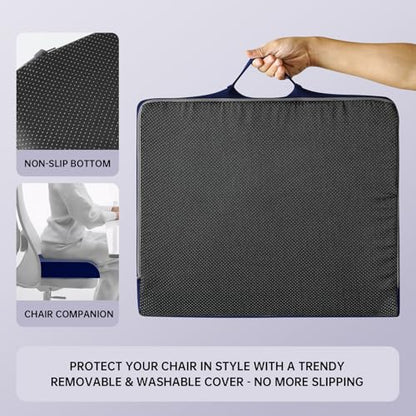 Wheelchair Seat Cushion, Navy, 4'' Thick Memory Foam & Gel - color: Navy