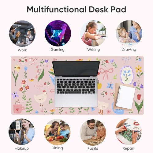 Desk Mat, Leather Desk Pad Blotter Protector, XXL Large Mouse Pad,Computer Laptop Mouse Pads for Desktop,Waterproof Writing Anti-Slip Mousepad for Office and Home I Pink Animals & Flowers - color: Pink Animals & Flowers