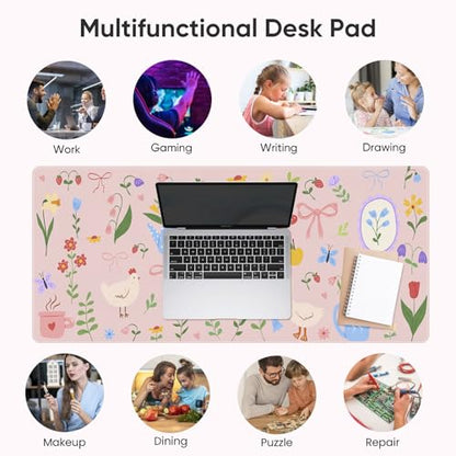 Desk Mat, Leather Desk Pad Blotter Protector, XXL Large Mouse Pad,Computer Laptop Mouse Pads for Desktop,Waterproof Writing Anti-Slip Mousepad for Office and Home I Pink Animals & Flowers - color: Pink Animals & Flowers