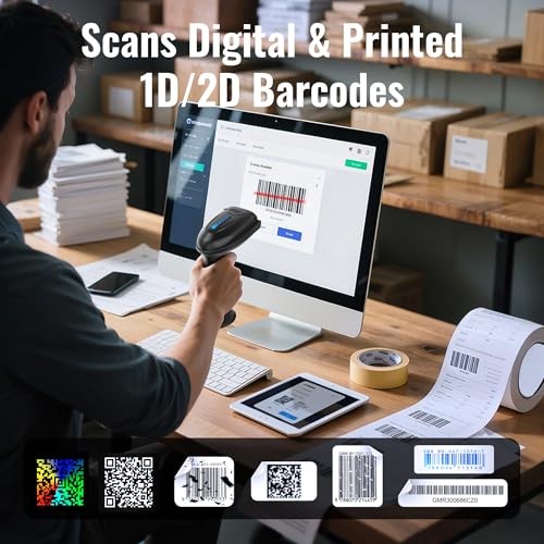 Tera Barcode Scanner with Battery Indicator: 2D Wireless, D5100, Black | USB Wired, 2.4G Wireless, 2200mAh Battery, 1D 2D QR Scanning, IP54 Protection, Retail Checkout Warehouse School PC Phone - color: 2D Black