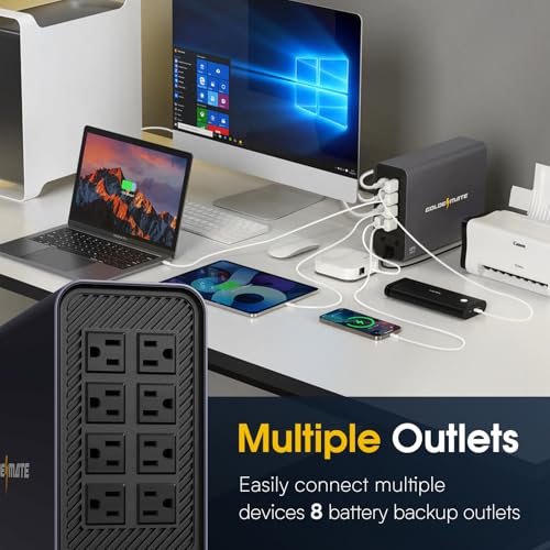 GOLDENMATE 1000VA/600W Lithium UPS Battery Backup & Surge Protector, Gray - color: Gray