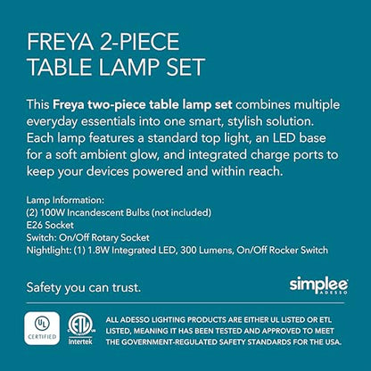 Adesso Set of 2 Dual-Light Table Lamps, USB Ports, AC Outlet, 24” - color: Pink