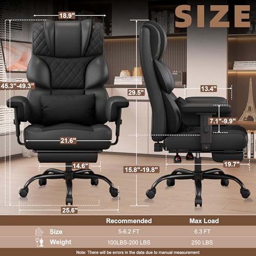 Vonesse Office Chair, Desk Chair with Soft Adjustable Armrests, Ergonomic High Back Gaming Chair with Lumbar Support, Executive Computer Chairs with Footrest (PU Leather, Black) - color: Black