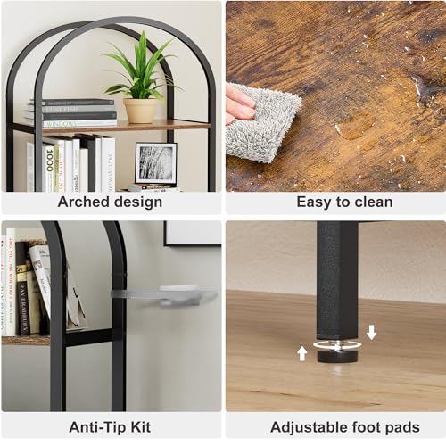Homhedy 5-Tier Arched Bookshelf, Display Racks, Tall Book Shelf, 62.2" H - size: 5 Tier -23.6"W