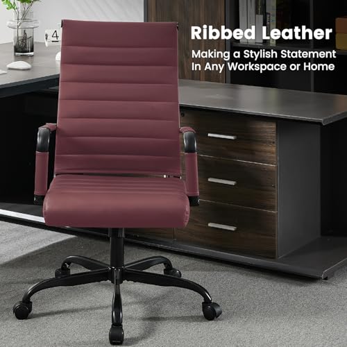 Office Desk Chair Leather, Conference Room Chairs with Wheels, Modern Executive Computer Guest Chairs with Arms. - color: Burgundy