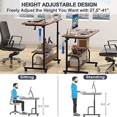Armocity 32" Rolling Standing Desk with Charging Station for Couch Bed - color: Rustic Brown, size: 32''