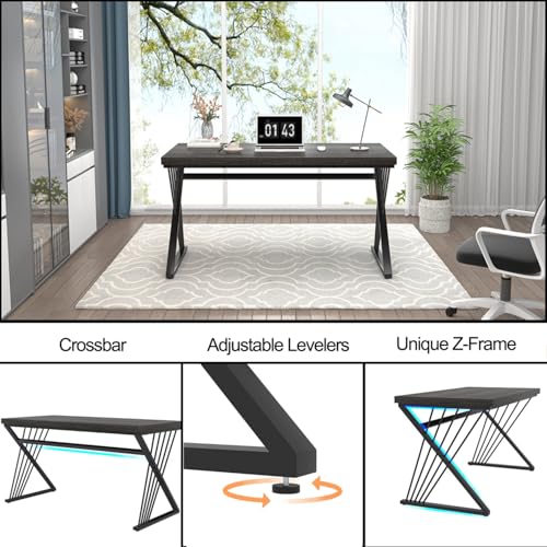 Modern Home Office Desk, Rustic Wood and Metal Computer Desk, Writing Study Gaming Table PC Desks for Living Room Bedroom, Industrial Dark Gray, 53 inch - color: Dark Gray, size: 53 Inch
