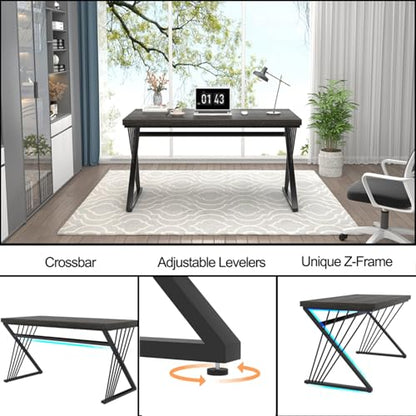 Modern Home Office Desk, Rustic Wood and Metal Computer Desk, Writing Study Gaming Table PC Desks for Living Room Bedroom, Industrial Dark Gray, 53 inch - color: Dark Gray, size: 53 Inch