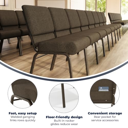 Flash Furniture HERCULES Series 21''W Stacking Church Chair in Brown Fabric - Gold Vein Frame - color: Brown Fabric/Gold Vein Frame, size: Set of 1