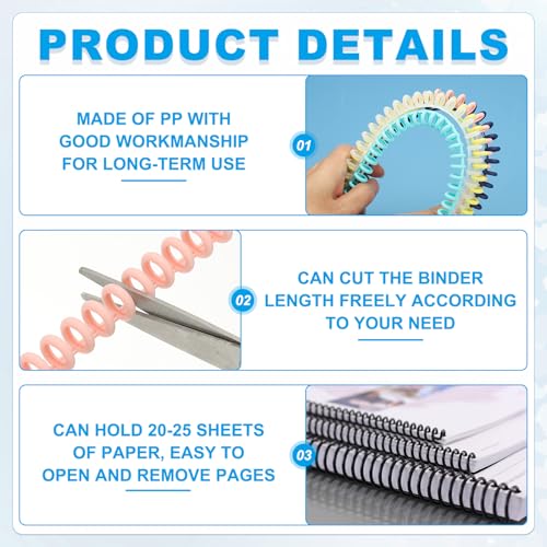 PATIKIL 8.5mm(0.3") Spiral Binder Ring,20 Pcs 30 Rings 25 Sheet Capacity Comb Binding Spines for Binding Paper Sheets Notebook Calendar Picture Album, Blue - color: Blue