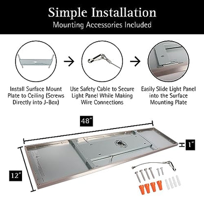 UltraLux 1x4 Surface Mount LED Panel TRIAC Dimmable 3CCT Brushed Nickel 1Pk | 3000 lumens, 120-degree beam, CRI>80, aluminum build, damp-rated, fits junction boxes, over 50,000 hours, 5-year warranty - color: Brushed Nickel, size: 1X4 (1 Pack)