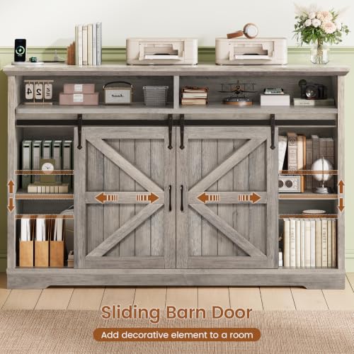 SEDETA 47.2" File Cabinet, 2 Drawers Filing Cabinets for Home Office fit Legal/Letter/A4 File, Farmhouse File Cabinet with Barn Door & Power Outlets, Printer Stand with Storage & LED Lights, Grey - color: Grey