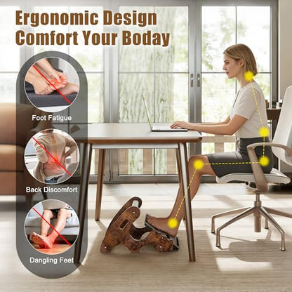 Upgraded Foot Rest Under Desk- Wooden Ergonomic Adjustable Rocking Foot Stool Under Desk with Soft Crossbar, 3 Height & Angle Settings, Non-Slip Surface for Improved Posture,Home & Office