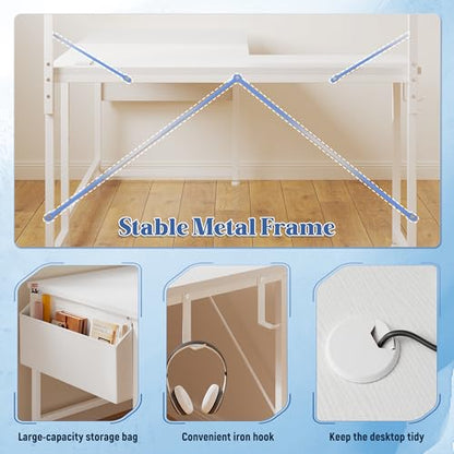 DurayLoly 53"White L Shaped Desk with LED Light & 5 Power Outlet for Gaming | 41 Vivid Lighting Modes LED of Gaming Desk; Built-In Charging Hub (3 AC+2 USB) Charges 5 Devices to Tidy Gaming Station,White - color: White, size: 53Inch