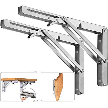 10 Inch Folding Shelf Brackets, 2 Pack Stainless Steel Heavy Duty L Bracket - color: Silver, size: 10 Inch