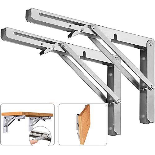 10 Inch Folding Shelf Brackets, 2 Pack Stainless Steel Heavy Duty L Bracket - color: Silver, size: 10 Inch