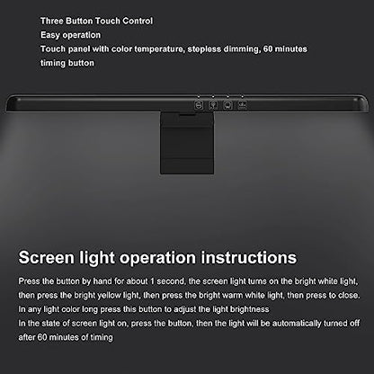 Zunate Computer Monitor Light Bar, Anti Glare Blue Light Block Eye Caring Lamp, E Reading LED Lamp with Auto Dimming and Timing, USB C Interface Space Saving Home Office Lamp
