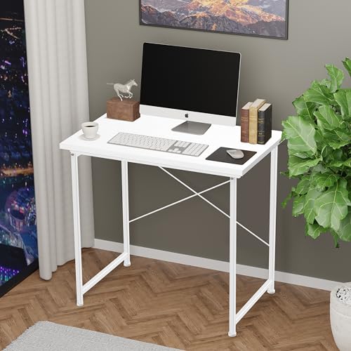 YSSOA Computer Desk Home Office Work Study Writing Modern Simple Table with Headphone Hooks - color: Basic White, size: 32 Inch