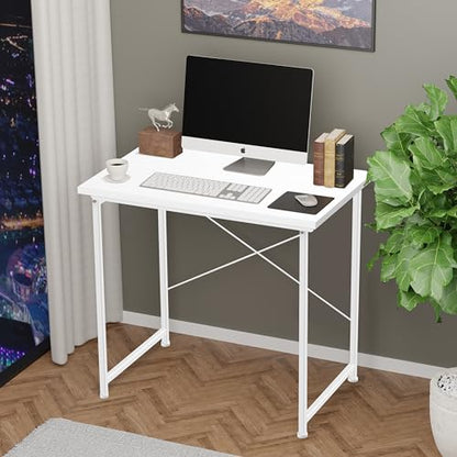 YSSOA Computer Desk Home Office Work Study Writing Modern Simple Table with Headphone Hooks - color: Basic White, size: 32 Inch