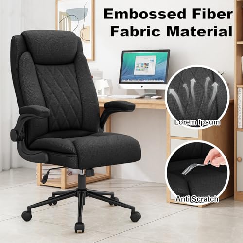 ralex-chair 2 Pack Big and Tall Office Chair -500 lb Heavy Duty Office Chair for Big Man, Fabric High Back Executive Office Desk Chair with 120° Tilt Rock,Computer Desk Chair with flip up arm - Black - color: Black, size: set of 2