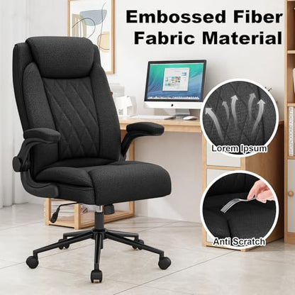 ralex-chair 2 Pack Big and Tall Office Chair -500 lb Heavy Duty Office Chair for Big Man, Fabric High Back Executive Office Desk Chair with 120° Tilt Rock,Computer Desk Chair with flip up arm - Black - color: Black, size: set of 2
