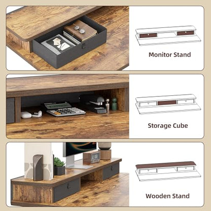 TIQLAB Standing Desk with Two Drawers, Stand Up Standing Desk Adjustable Height, Electric Sit Stand Table with Storage Shelf and Splice Board, 55 * 24 inch, Rustic Brown - color: Rustic Brown, size: 55*24 inch without keyboard tray
