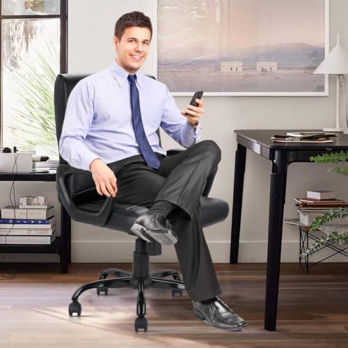 CLATINA Mid Back Leather Office Executive Chair with Lumbar Support and Padded Armrestes Swivel Adjustable Ergonomic Design for Home Computer Desk 2 Pack - color: Black, size: 2 Pack