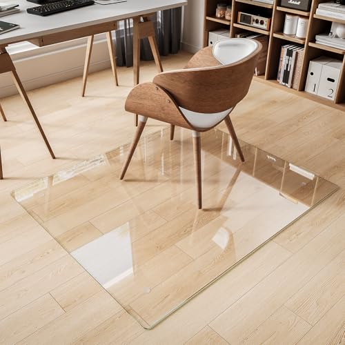 Koonmi Glass Chair Mat for Carpet, 45"x53" Thick Office Chair Mat | Tempered Glass Chair Mats with Round and Polished Edges, Smooth Rolling for Carpet Floor Protection, Scratch-Resistant - color: Transparent, size: 45"x53"