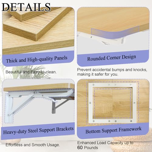 TEAMIX Wall Mounted Folding Table, Floating Desk for Small Spaces, Maple - color: Maple, size: 23.6"W x 11.8"D