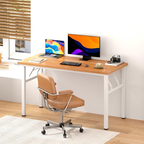 DlandHome 47 Inch Folding Computer Desk, Fully Assembled, Teak White - color: Teak + White, size: 47 Inches