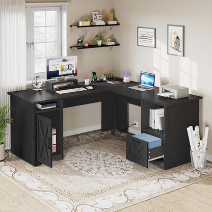 YITAHOME L Shaped Desk with Power Outlets - color: Black