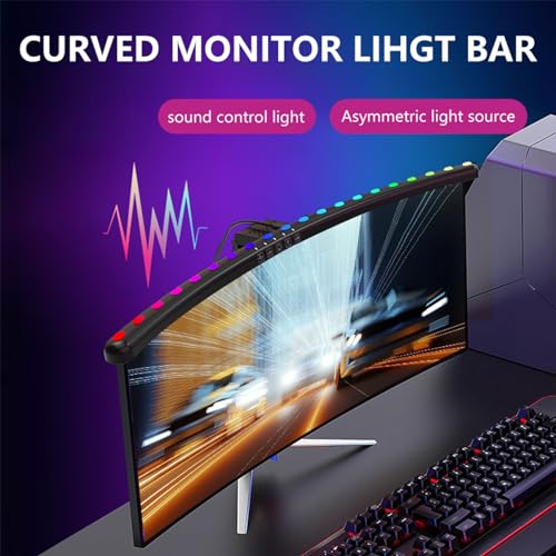 Focket RGB Monitor Light Bar, 2 in 1 Curved 7 Colors TV Backlight Computer Light Bar, Voice Activated Screen Light Bar with Timer, Stepless Dimmer, Dynamic Music Rhythm, Touch Control